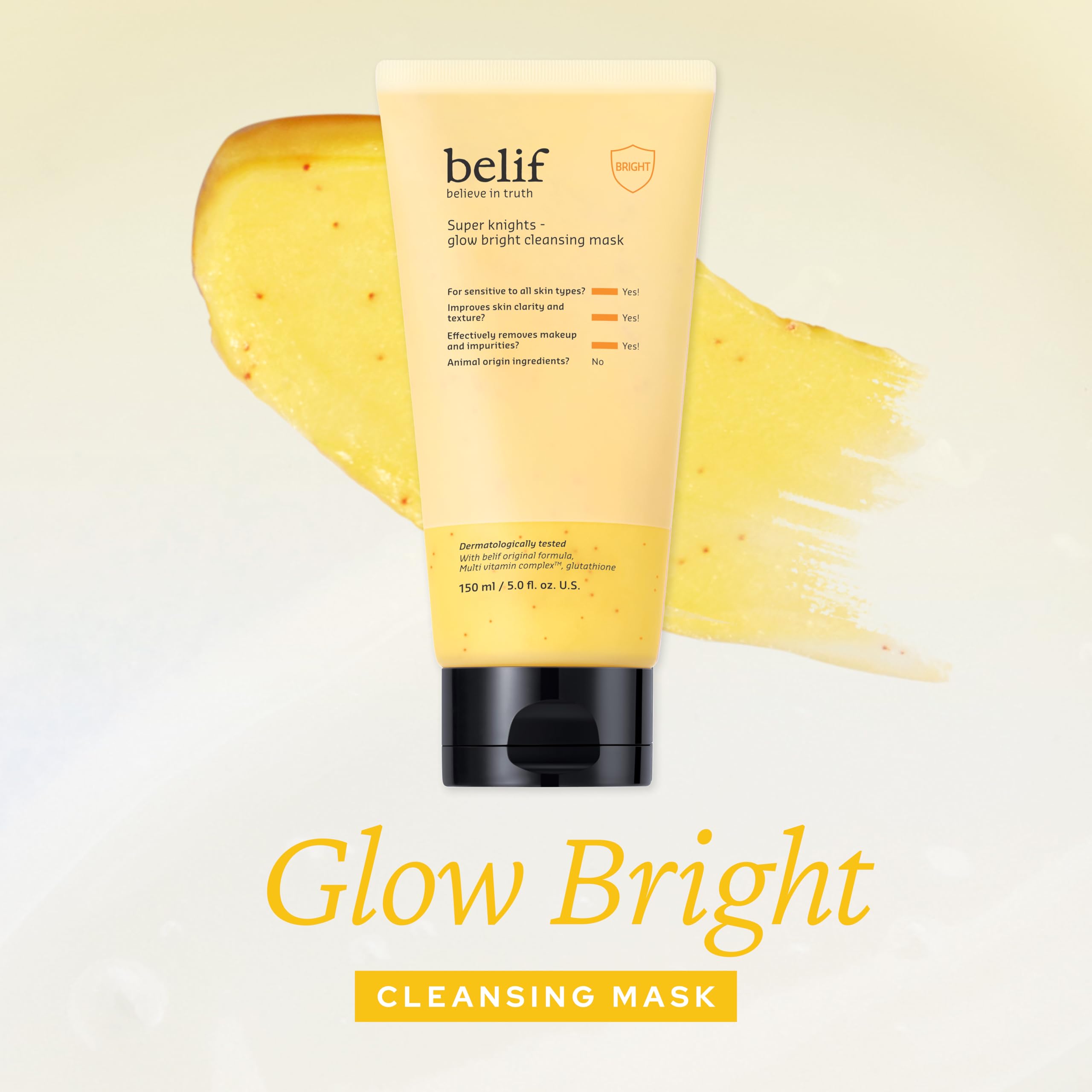 belif Super Knights - Glow Cleansing Mask, 2-in-1 Facial Mask & Cleanser with Multi Vitamin Complex and Glutathione | For All and Sensitive Skin Types | Korean Skincare (5.0 fl. oz)